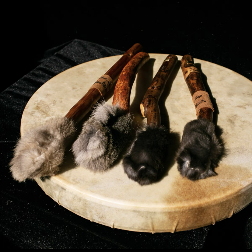 Handmade Shaman Drum Stick with Fur Accessories