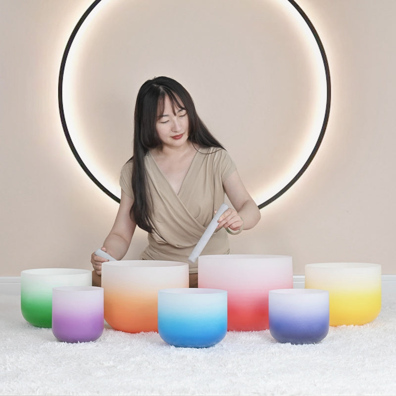 432HZ 6-12 Inch Colorful Quartz Crystal Singing Bowls for Sound Healing